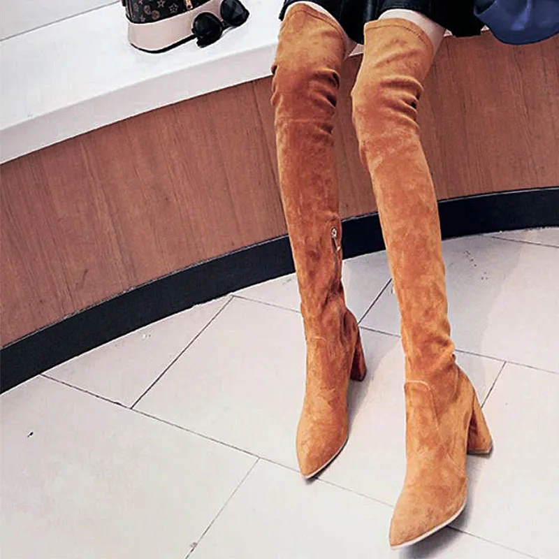 RIZABINA/пикантные высокие сапоги; женская обувь из натуральной кожи на высоком каблуке; зимние теплые сапоги выше колена; женские облегающие высокие сапоги; Размеры 33-42