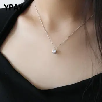

YPAY 100% Genuine 925 Sterling Silver Zircon Pendant Necklace Transparent Chain Charm Necklaces Jewelry For Mother's Day YMN109