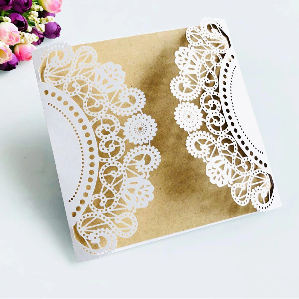  10Pcs Laser Cut Wedding Invitations Cards Set Vintage Wedding Bridal Shower Gift Greeting Card Kits - 4000484275480