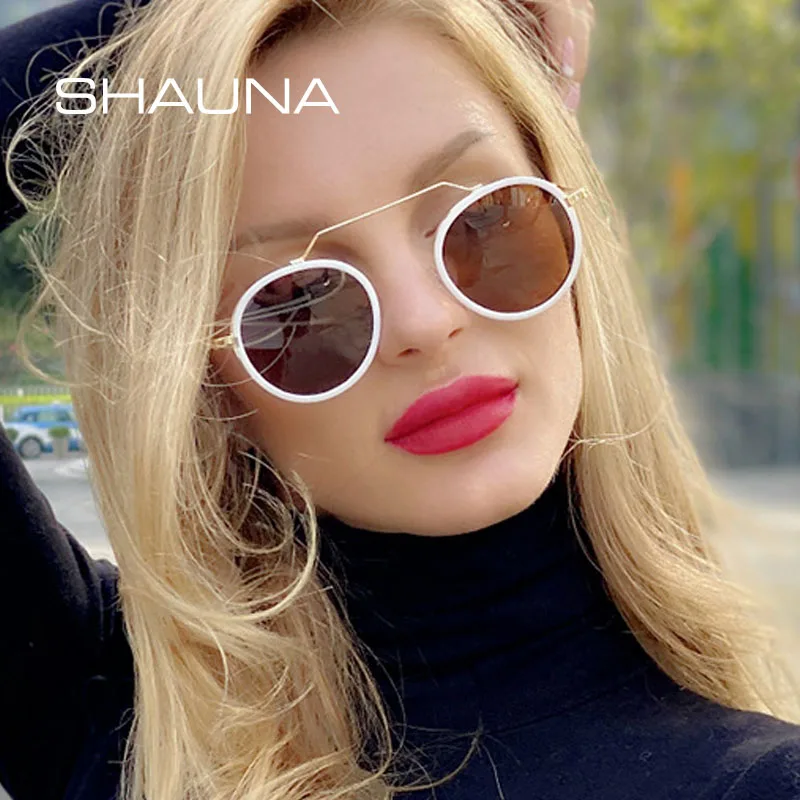 SHAUNA Ретро Круглые Солнцезащитные очки панк женские брендовые дизайнерские Ins популярные мужские бразильские солнечные очки UV400