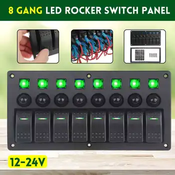 

8 Gang Rocker Switch Panel Circuit Breaker Overload Protected Voltmeter 12V 24V DC USB Charger Port RV Car Boat Marine LED