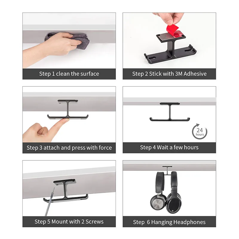 Headphone Bracket Desk Storage Headphone Hanger All Aluminum Multi function Hook Anchor Headset