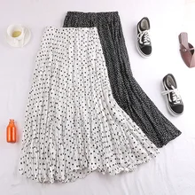 В винтажном стиле; Цвет черный, белый; эластичная резинка на талии эластичная Джинсовая юбка миди с завышенной талией в складку с узором в горошек, юбка с цветочным принтом женские юбки saia saias