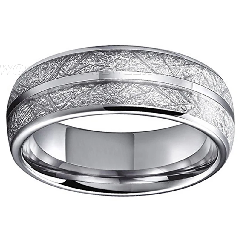 8 мм обручальные кольца из карбида вольфрама серебряные кольца для мужчин и женщин куполообразные метеорит инкрустация полированная блестящая удобная посадка