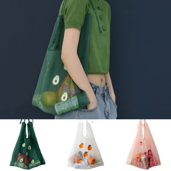 

New Embroidery Handbag Women Transparent Tote Organza Yarn Cloth Beach Bag Eco Shopping Bag Clear Hand Bags Purse For Girls