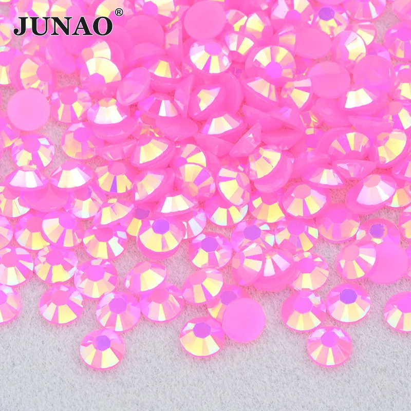 JUNAO 4 5 6mm Jelly Pink AB Flatback Round Rhinestone Glittler Resin Strass Stones Stickers Nail Art Decoration Glue On Crystal