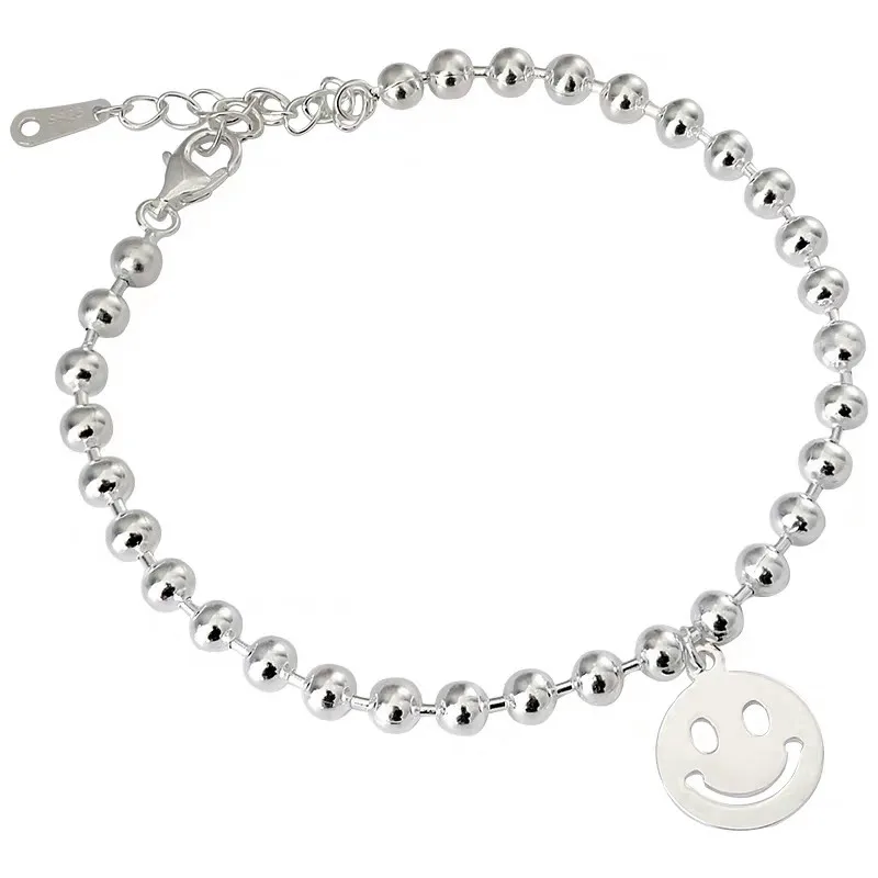 925 пробы для лица, серебряные бусины в стиле панк, цепочка, браслет со смайликом, минималистичные ювелирные украшения для женщин, вечерние, трендовые аксессуары