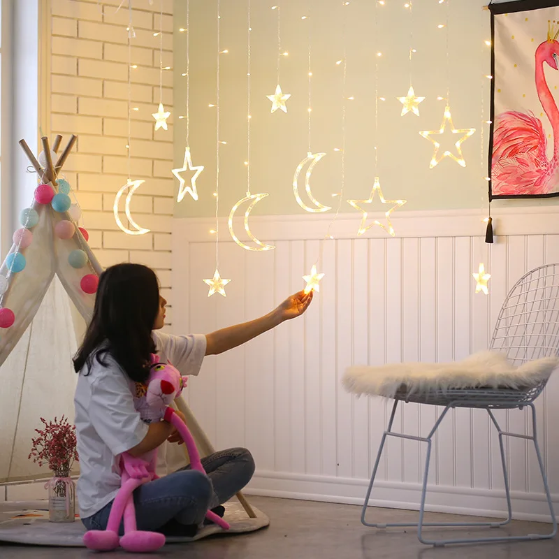 

Curtain Stars Light Room Decorative Lights LED Colored Lamp Flashing Light String Lights Stars GIRL'S Heart INS Decorative Onlin