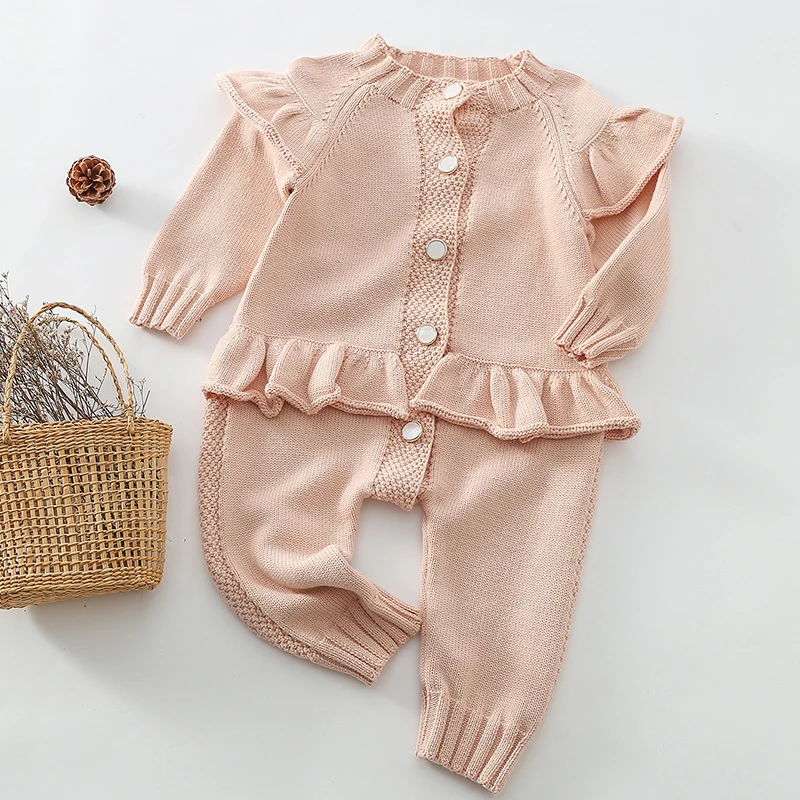 Infant Baby Mädchen Stricken Einfarbig Overall Einem stück Outfit Frühling Herbst Baby Mädchen Kleidung Baby Mädchen Stricken Bodys