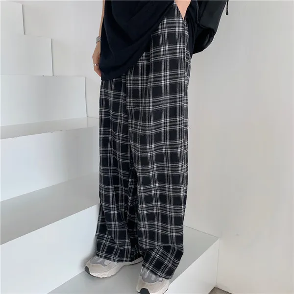 Pantalones a cuadros, las mujeres Chic Oversize flojo pantalones de pierna ancha Ins Retro adolescentes Harajuku Hip-hop-encuentro Unisex Streetwear Pantalones