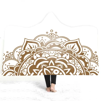 

3D Mandalal Hooded Blanket Sherpa Fleece Wearable plush Throw Blanket on Bed Sofa Thick warm B158