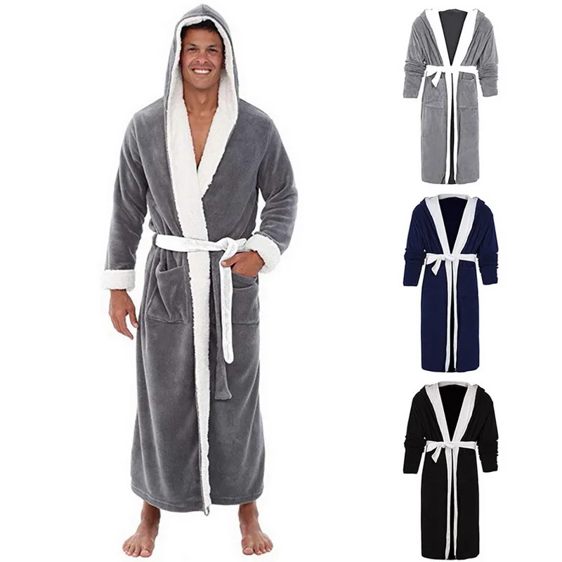 

Robe Man Winter Plus Size Coral Fleece Men's Bathrobe Kimono Warm Flannel Bath Robe Men Cozy Robes Night Sleepwear Pajamas Man