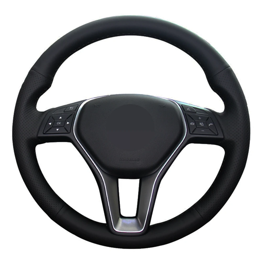 Car Steering Wheel Cover Handstitched Black Artificial Leather For
