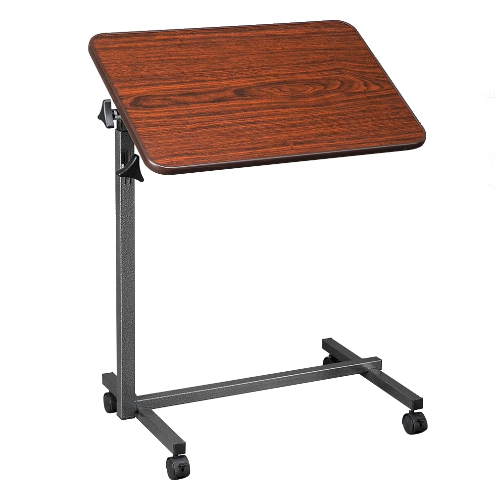

Overbed Table Multifunctional Adjustable Bedside Table MDF/Iron/4 Wheels With Brake Dark Wood Grain Color[US-W]
