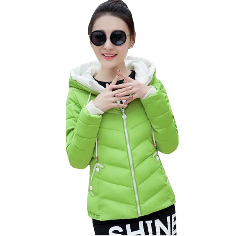 

Winter Jacket Women Plus Size Short Womens Parkas Thicken Outerwear Casual Hooded Coats Slim Student Cotton padded Basic Tops
