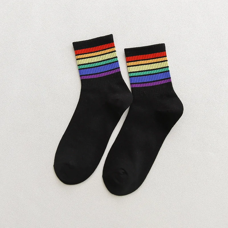 Радужные полосатые LGBT Kawaii милые корейские уличные женские носки теплые забавные яркие белые черные короткие зимние хлопковые неоновые счастливые носки