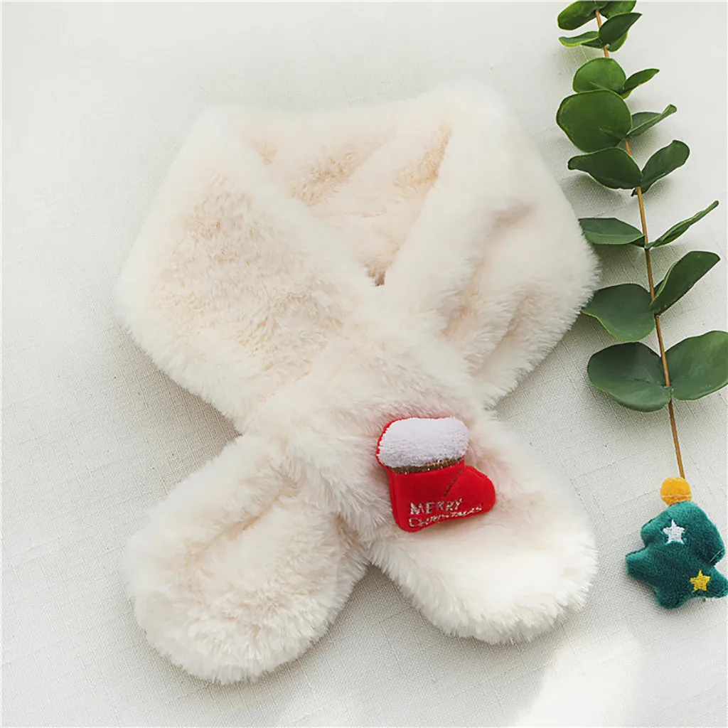 Рождественский теплый шарф, серия, имитация кроличьей шерсти, детский нагрудник, зимний теплый шарф, шаль, женские шарфы, Echarpe Hiver Femme - Цвет: White 2