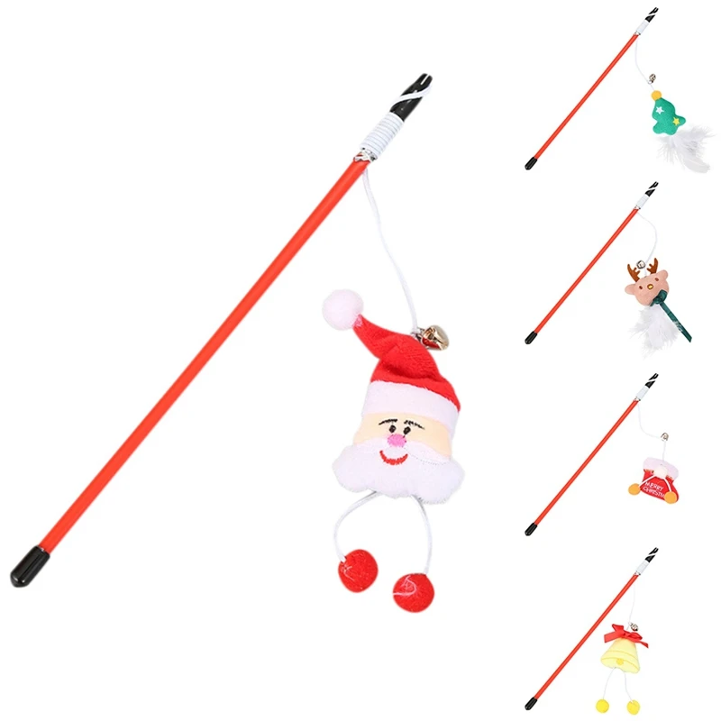 1 шт., новогодняя игрушка для кошек, Дразнилка для кошки, палочка, игрушка с колокольчиком, интерактивные игровые принадлежности для домашних животных, котенок, рождественский подарок, Прямая поставка