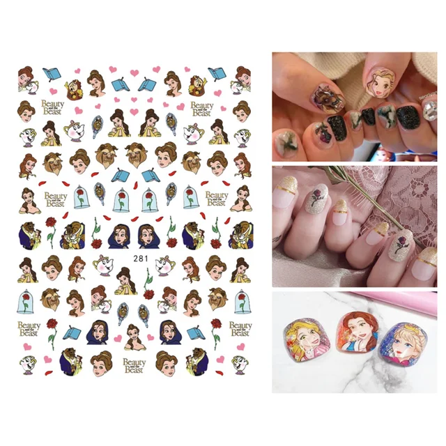 1PCS Disney Cartoon Anime Collection Star Design Nail Sticker Mickey Mouse Donald Duck Lion King Mermaid Stitch Nail Slider WG281