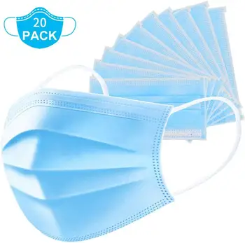 

Disposable 3-Ply Non-Woven Face Mask Dustproof Bacteria Proof Breathable Mask, Pack of 20