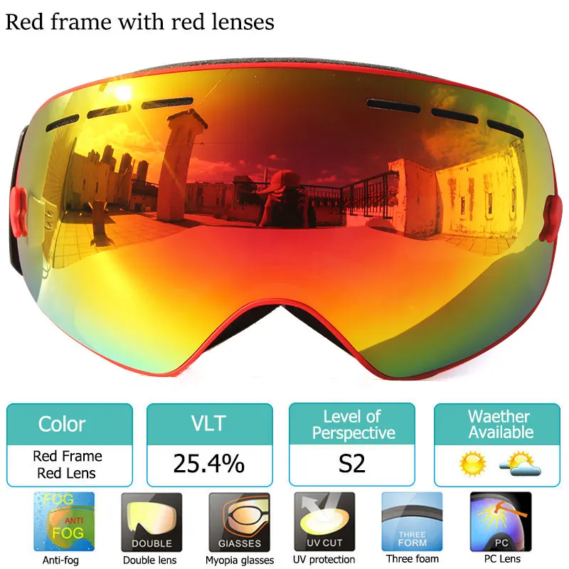 UV400 Double Layers Anti-fog Ski Goggles Lens Ski Mask Glasses Skiing Snow Snowboard Eyewear Mirror Polarize Goggles for Men 3