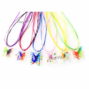 

Yingwu 6pcs Lot Newest Fashion Italian Venetian Butterfly Floral Hand Blown Lampwork Murano Glass Pendant Necklace Jewelry