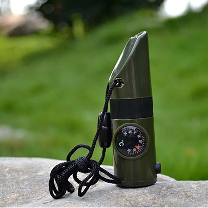 Открытый 7-в-1(Выживание) свисток мульти-функциональный компас увеличивающее стеклянное зеркало Термометр Для Хранения Чехол светодиодный светильник многофункциональный инструмент