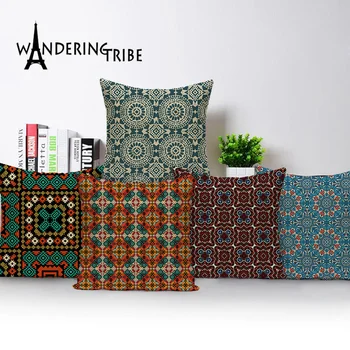 

Mandala Flower Throw Pillow Cases Bohemian Home Tartan Cushions for Sofa Circle Decorative Pillow Covers Bed Cushion Covers