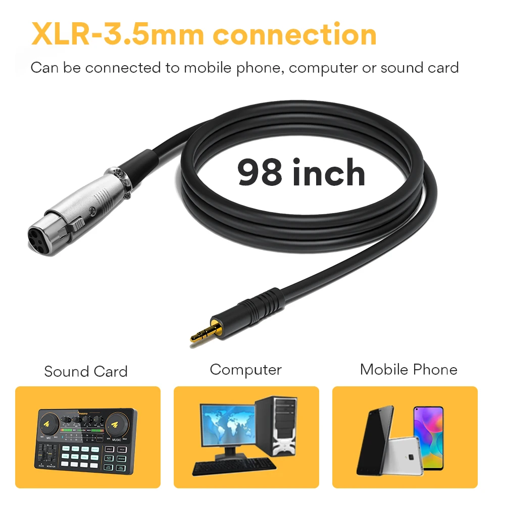 Gravação de Áudio 3.5mm para Xlr Mic com Tripé para Tiktok Maono Microfone Condensador Cardoid Podcast Vlog Telefone pc Au-pm360tr - Image 5