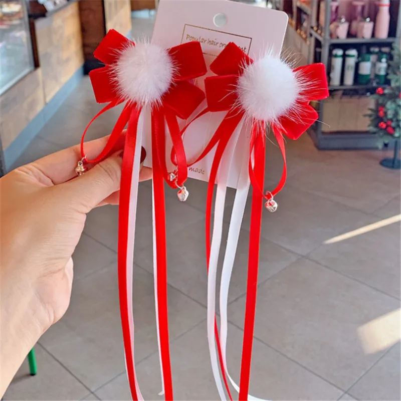 red 10 пара/лот, детские заколки для волос, для девочек, Pom, китайский национальный стиль, кисточки, заколка для волос, костюм Тан, аксессуары для волос, год - Цвет: red
