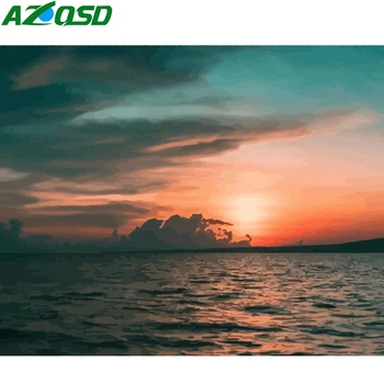 

AZQSD Paint By Numbers For Adults Sea Landscape Unframed Decoration Coloring By Numbers Sunset Oil Painting Hand Paint Kit