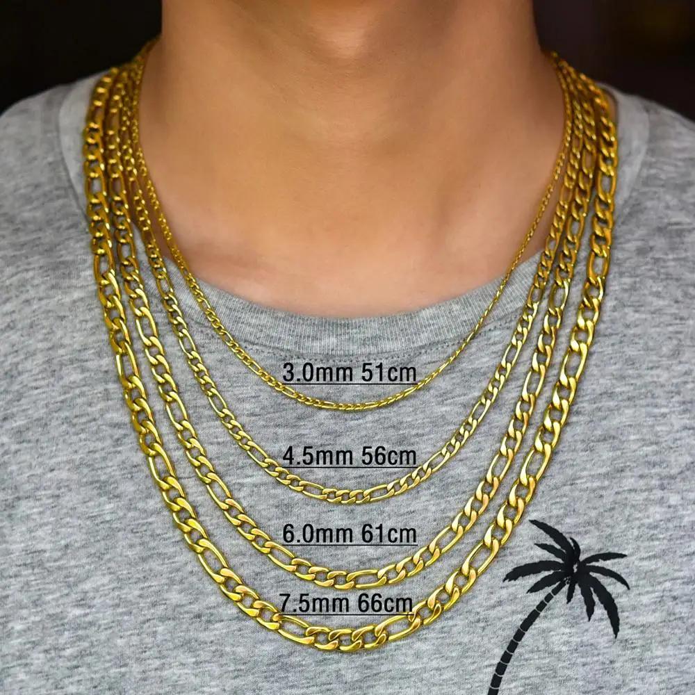 Basic Stainless Steel Link Figaro Chain Long Necklace for Men Women Gold/Silver Color Choker Metal Jewelry Accessories DIY Gift Stainless Steel Necklace Metal Necklace Choker Necklace