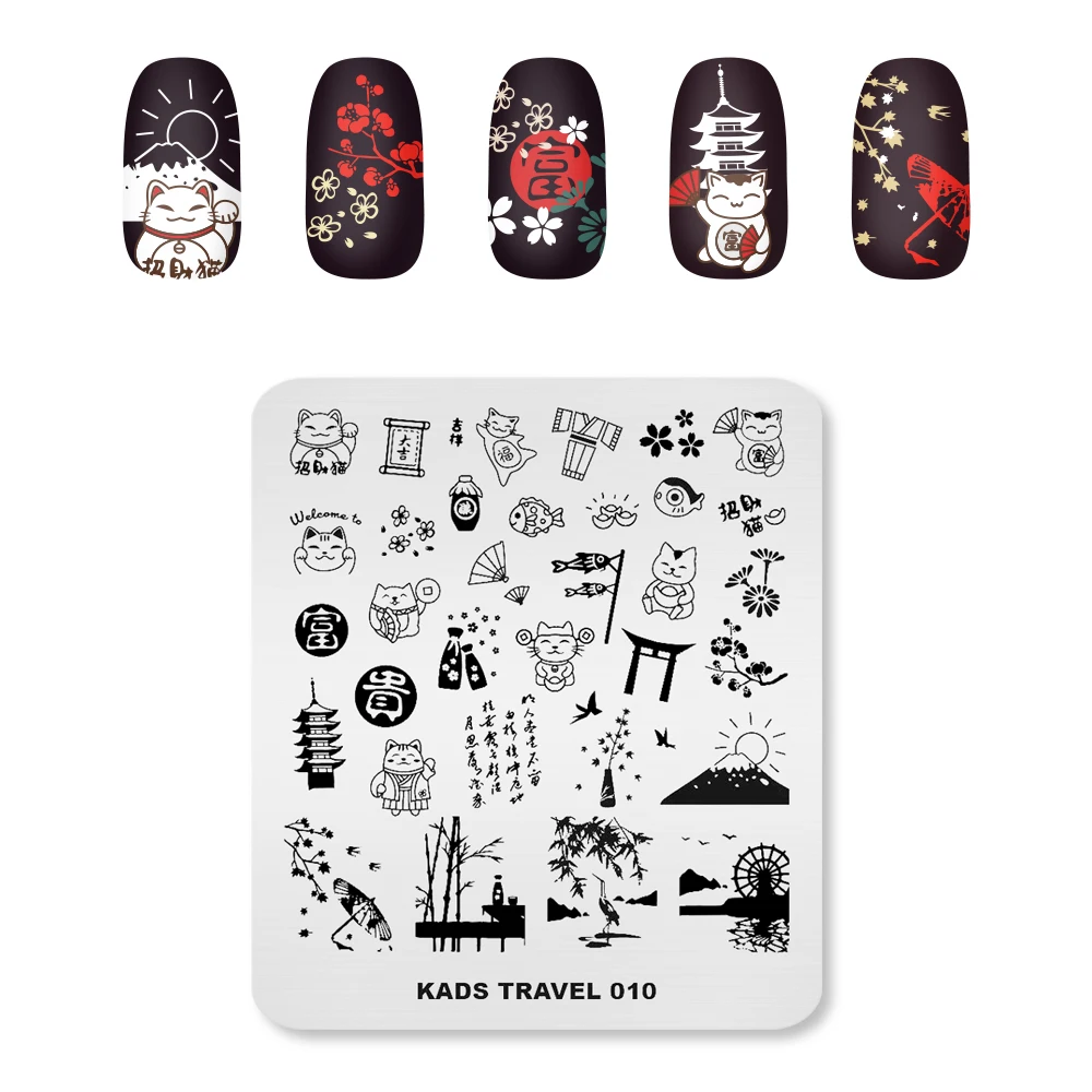 1pc Nail Stamping Plates Japanese style Design Nail Art Stamp Template Lucky Cat Carp Banner Fuji Mountain Image Stencil Plate 3