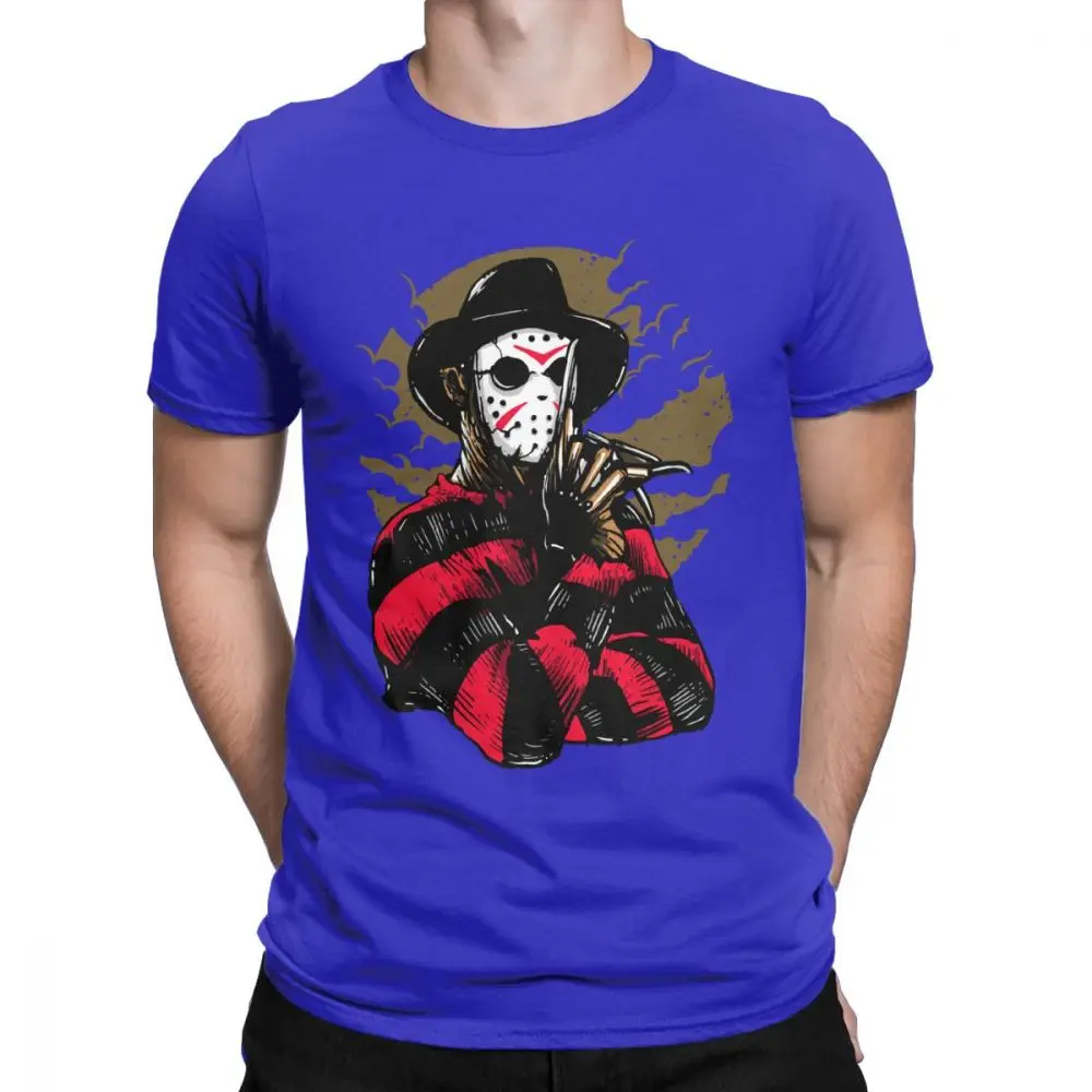 Мужская Футболка Freddy Vs Jason Amazing из чистого хлопка, футболка с коротким рукавом, фильм ужасов, Scary Friday the 13th Voorhees, футболки - Цвет: Синий