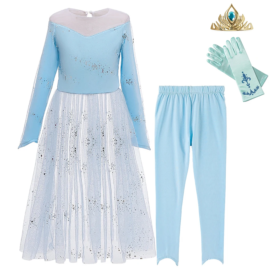 Dress Set B Новое платье «Эльза 2» для девочек; Новогодний комплект одежды; костюм принцессы для костюмированной вечеринки платье «Эльза»; леггинсы; пальто нарядное детское праздничное платье; Vestidos - Цвет: Dress Set B