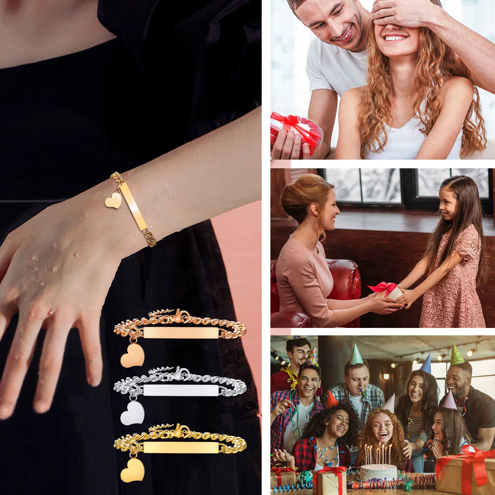 5mm Customizable Stainless Steel Bracelets for Women Cuban Chain with Heart Charm