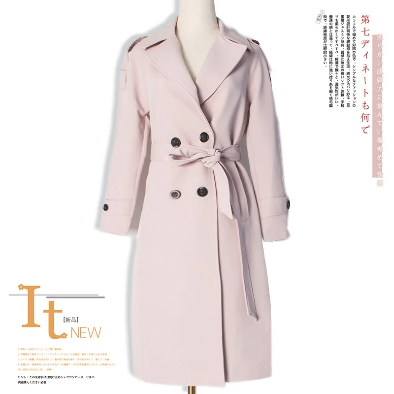 pink Теплое модное однотонное длинное тонкое женское повседневное пальто с поясом и отложным воротником с длинными рукавами элегантные пальто - Цвет: pink