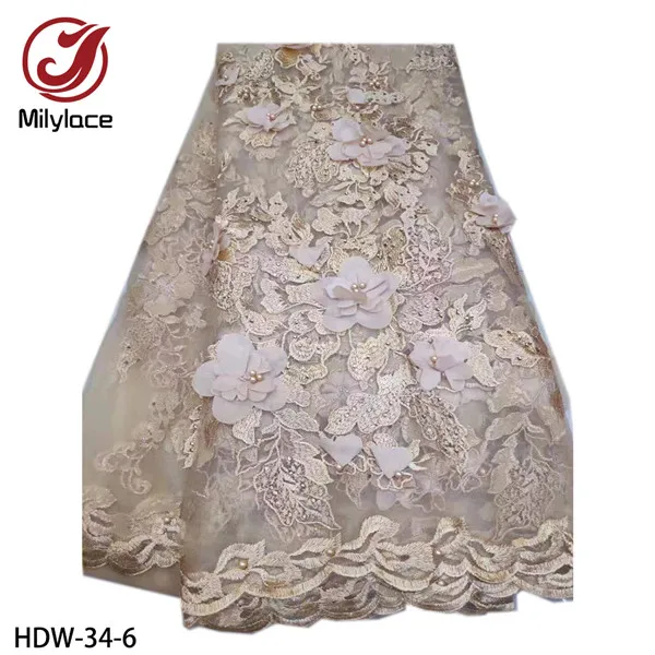 color 6 Milylace 3D цветок, французское кружево ткань розовый цвет вышитая кружевная тюль ткани с бисером и камнями для свадебных платьев HDW-34 - Цвет: color 6