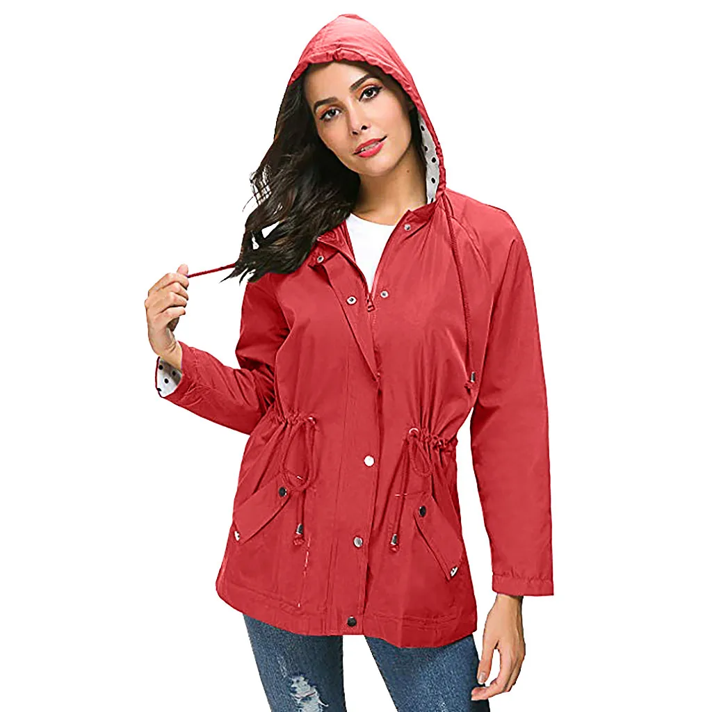 SAGACE Plus Size Outdoor Waterproof Lightweight Rain Jacket Hooded Raincoat Women Coat I401008