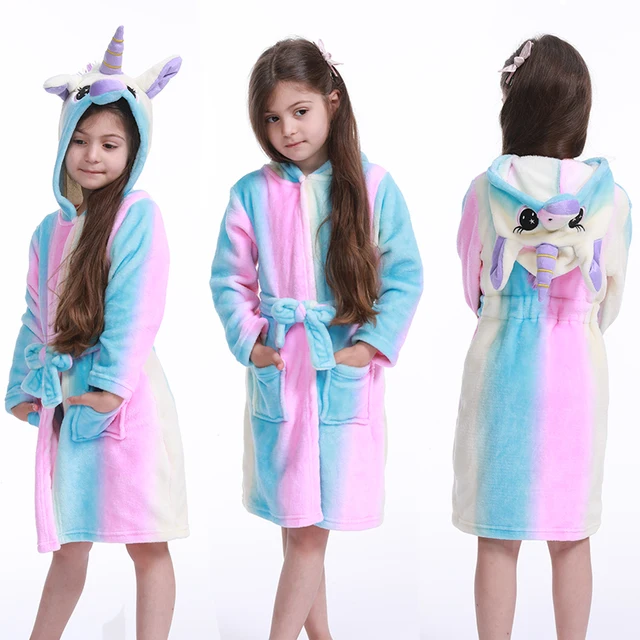 Fleece hooded bathrobe with unicorn hood pink La Redoute Collections | La  Redoute