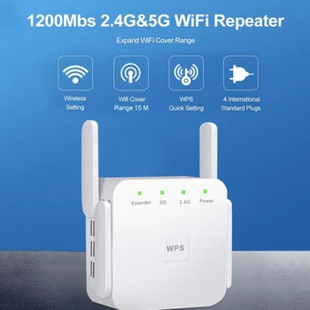 

2.4G/5G Wireless WiFi Repeater WiFi Extender 1200Mbps Long Range Repeater Wi-Fi Signal Amplifier AC 2.4G/5Ghz US EU Plug