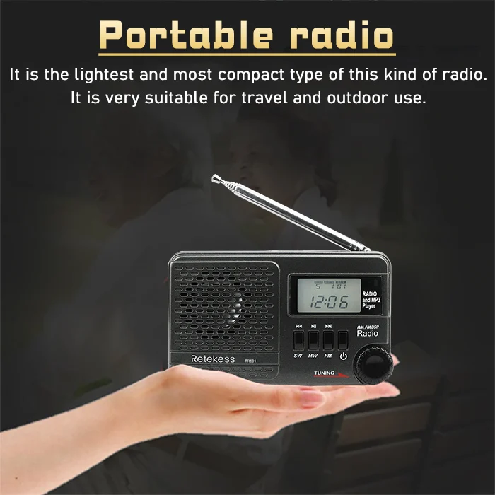 Retekess Pocket Digital DSP AM//SW//FM Clock Radio MP3 Player w//Micro SD Card USB