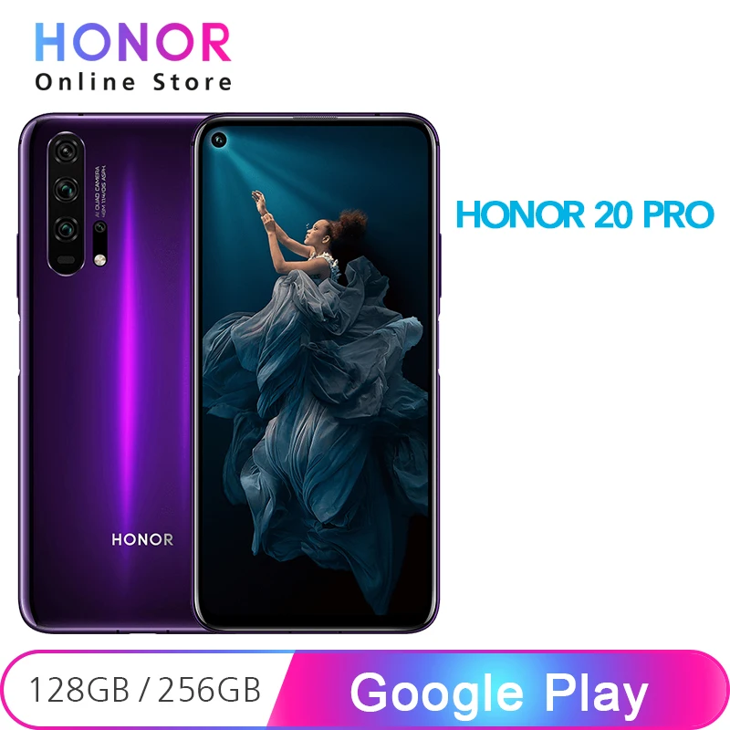 Honor 20 Pro, 128 ГБ/256 ГБ, 48MP, четыре тыловые камеры, NFC, мобильный телефон Kirin 980, четыре ядра, 6,26 дюйма, 4000 мАч, мобильный телефон