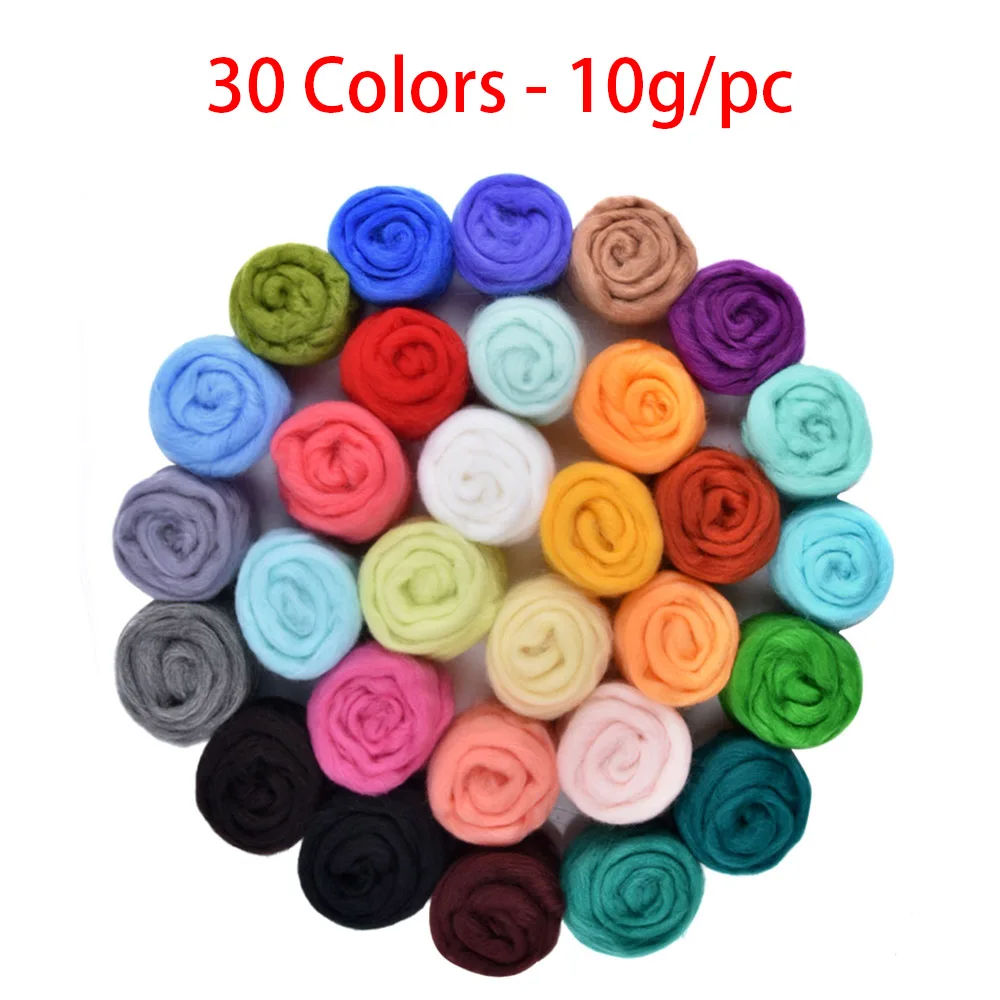 30 Colors - 10g 24/30/36/50 Цвета мериносовой шерсти для валяния шерстяной вязаный пуловер, мягкий ровинг шерсть волокна для иглы для валяния& мокрого валяния кукла DIY рукоделие ручной работы - Color: 30 Colors - 10g