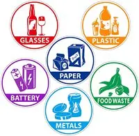 Decal for Trash Can, Labels Paper Metal Plastic Glass Waste Sorting Recycling Sticker Sign for Use in Home and Office