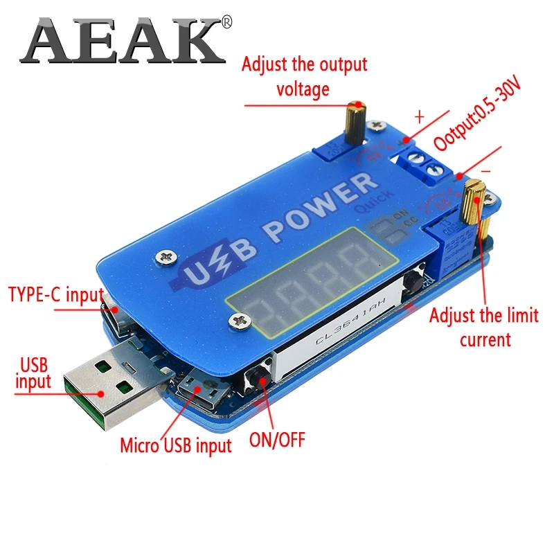 AEAK DP2F DC Регулируемый usb лабораторный блок питания DC 0,5-30 в 15 Вт регулятор напряжения QC2.0 QC3.0 AFC FCP триггер быстрой зарядки