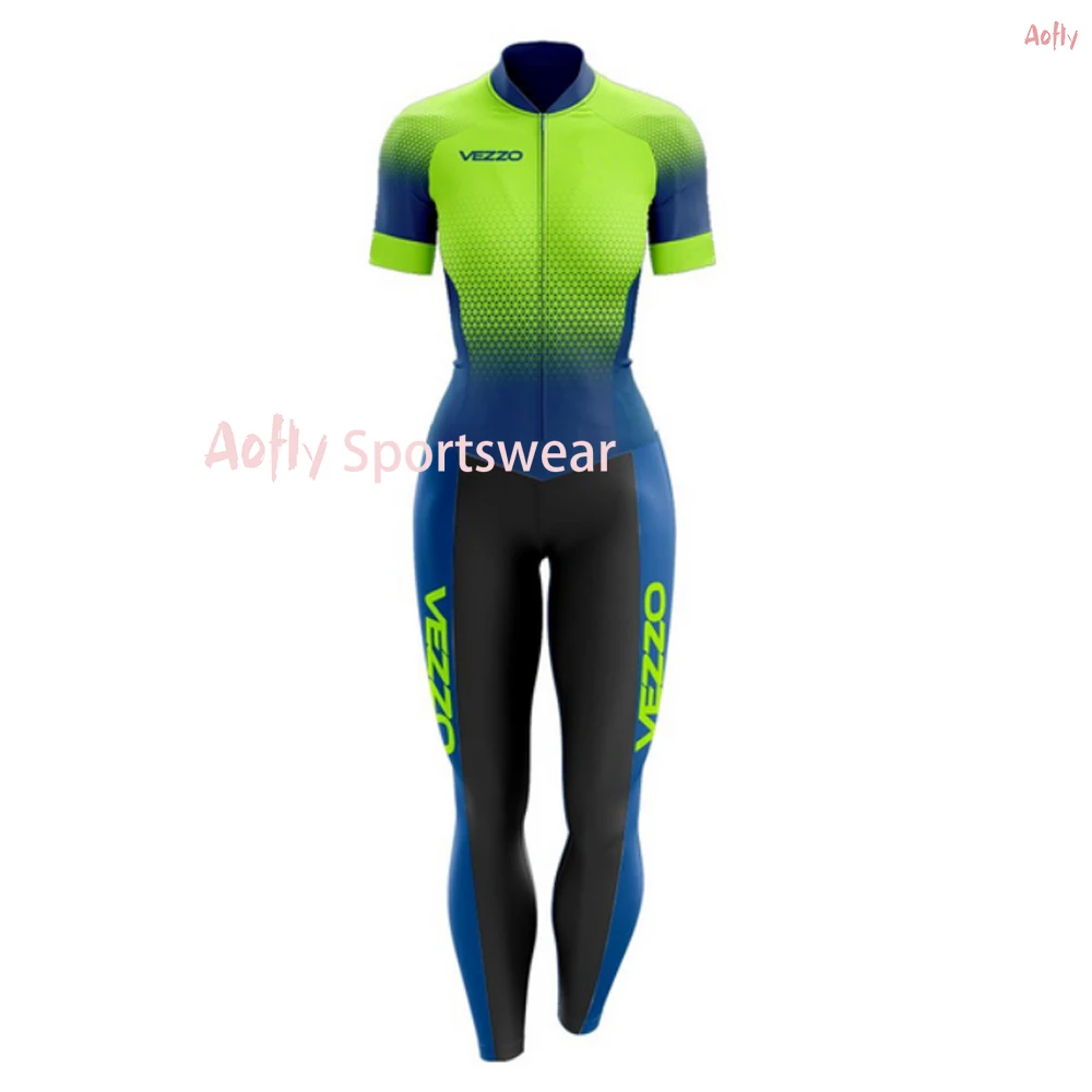 Vezzo Women's Cycling Jumpsuit Little Monkey For Cyclist Summer Triathlon Equipment Short Sleeve Long Pants Gel Bike Clothes PP | Спорт и