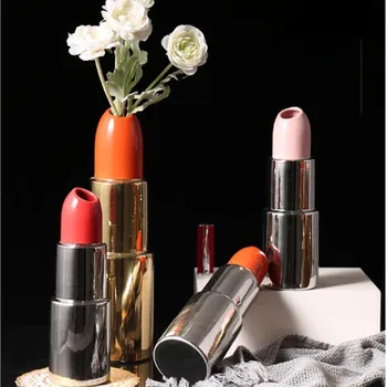 

Nordic ins Home Simulation Lipstick Ceramics Vase Creative Living Room Coffee Table Flower Arrangement Home Decor A1764