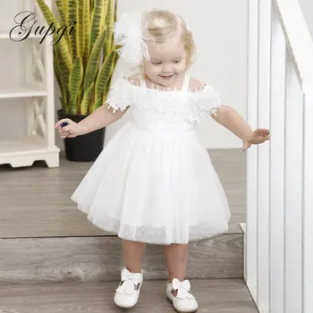 

1-6Y Princess Toddler Baby Kid Girls White Dress Summer Off shoulder Party Wedding Birthday Dresses For Girls Children Costumes