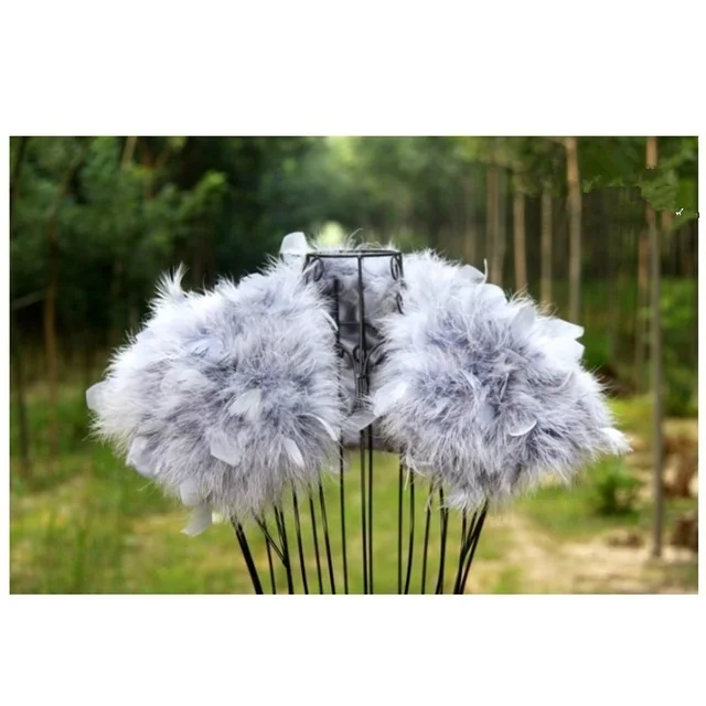 Women Wedding Fur Shrug Real Ostrich Feather Cape Shawl Stole Poncho For Bride S89 gray